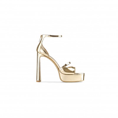 JIMMY CHOO CLARESSA PLATFORM 125 GOLD LIQUID METAL LEATHER PLATFORM SANDALS CLARESSAPF125QUI